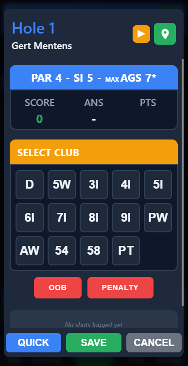 Log the club for your shot